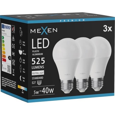 Mexen Nova 3x Ampoule LED E27, A60, 5W, Neutre - 4000K, 525 lm - L100-E27-0540-01x03