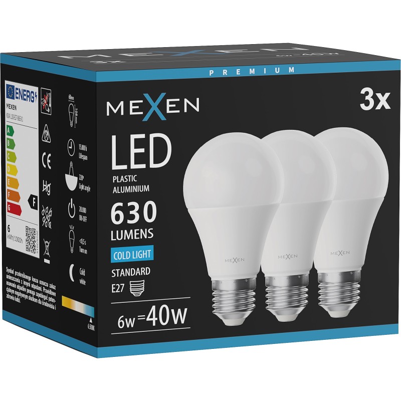 Mexen Nova 3x Ampoule LED E27, A60, 6W, Froid - 6500K, 630 lm - L100-E27-0665-01x03