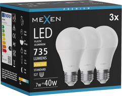 Mexen Nova 3x Ampoule LED E27, A60, 7W, Chaude - 3000K, 735 lm - L100-E27-0730-01x03