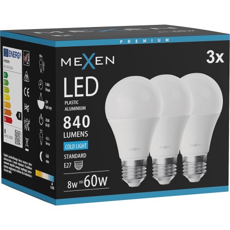 Mexen Nova 3x Ampoule LED E27, A60, 8W, Froid - 6500K, 840 lm - L100-E27-0865-01x03