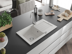 Mexen Pablo évier en granit à 1 cuve avec égouttoir 752 x 436 mm, Blanc - 6510751010-20