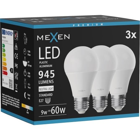Mexen Nova 3x Ampoule LED E27, A60, 9W, Neutre - 4000K, 945 lm - L100-E27-0940-01x03