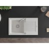 Mexen Pablo évier en granit 1 cuve avec égouttoir 752 x 436 mm, blanc, siphon chromé - 6510751010-20