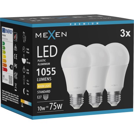 Mexen Nova 3x Ampoule LED E27, A60, 10W, Chaude - 3000K, 1055 lm - L100-E27-1030-01x03