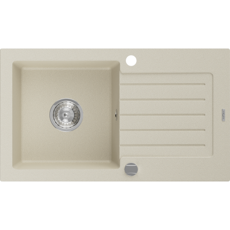 Mexen Pablo évier en granit 1 bac avec égouttoir 752 x 436 mm, beige, siphon chromé - 6510751010-69