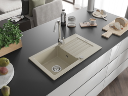 Mexen Pablo évier en granit à 1 cuve avec égouttoir 752 x 436 mm, Beige - 6510751010-69