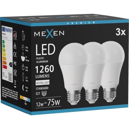 Mexen Nova 3x Ampoule LED E27, A60, 12W, Neutre - 4000K, 1260 lm - L100-E27-1240-01x03