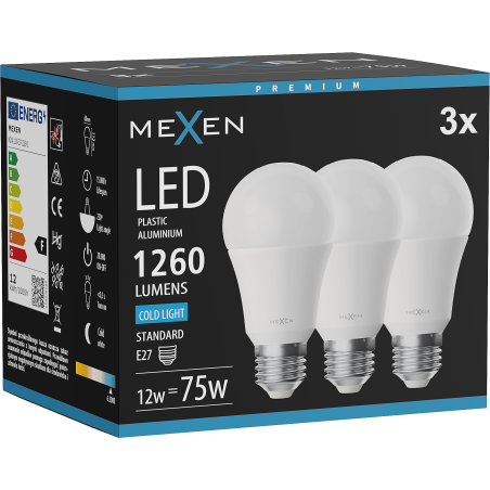 Mexen Nova 3x Ampoule LED E27, A60, 12W, Froid - 6500K, 1260 lm - L100-E27-1265-01x03