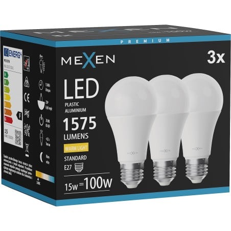 Mexen Nova 3x Ampoule LED E27, A60, 15W, Chaude - 3000K, 1575 lm - L100-E27-1530-01x03