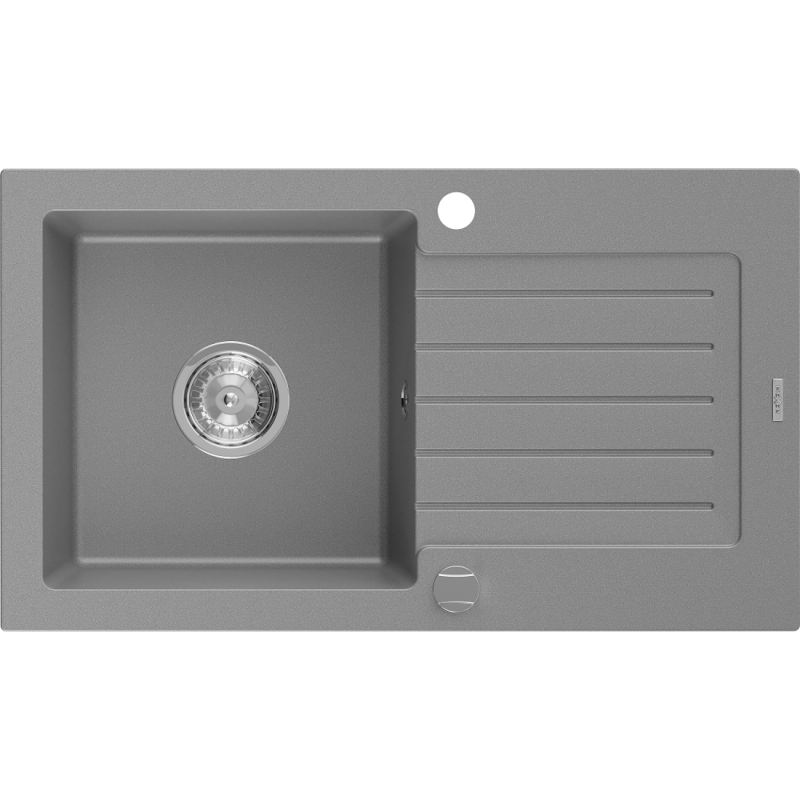 Mexen Pablo évier en granit 1 bac avec égouttoir 752 x 436 mm, gris, siphon chromé - 6510751010-71