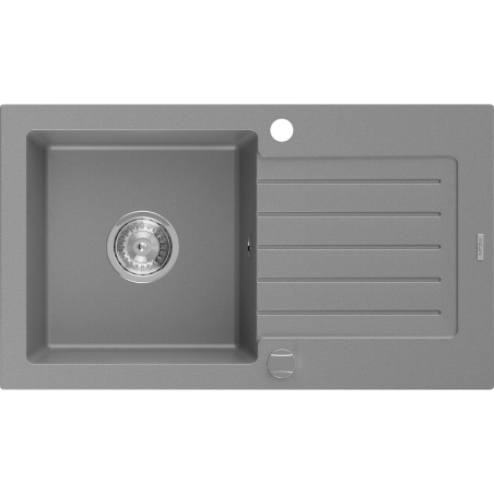 Mexen Pablo évier en granit à 1 bac avec égouttoir 752 x 436 mm, gris, siphon chromé - 6510751010-71