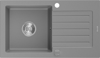 Mexen Pablo évier en granit à 1 bac avec égouttoir 752 x 436 mm, gris, siphon chromé - 6510751010-71