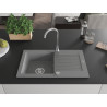 Mexen Pablo évier en granit à 1 bac avec égouttoir 752 x 436 mm, gris, siphon chromé - 6510751010-71