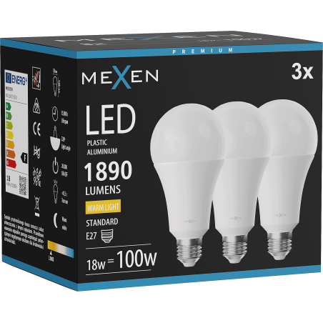 Mexen Nova 3x Ampoule LED E27, A70, 18W, Chaude - 3000K, 1890 lm - L100-E27-1830-01x03
