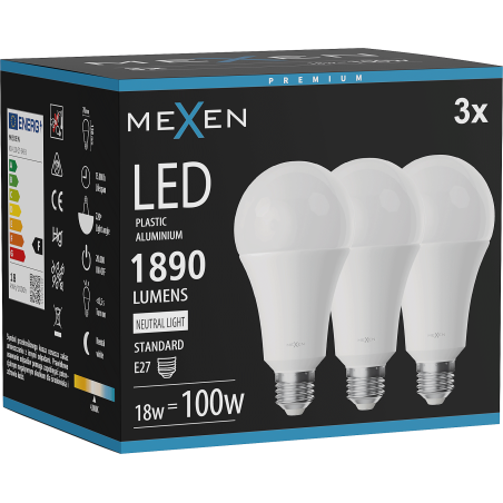 Mexen Nova 3x Ampoule LED E27, A70, 18W, Neutre - 4000K, 1890 lm - L100-E27-1840-01x03