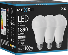 Mexen Nova 3x Ampoule LED E27, A70, 18W, Neutre - 4000K, 1890 lm - L100-E27-1840-01x03