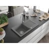 Mexen Pablo évier en granit 1 bac avec égouttoir 752 x 436 mm, gris, siphon chromé - 6510751010-71