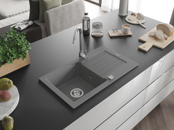 Mexen Pablo évier en granit à 1 cuve avec égouttoir 752 x 436 mm, Gris - 6510751010-71