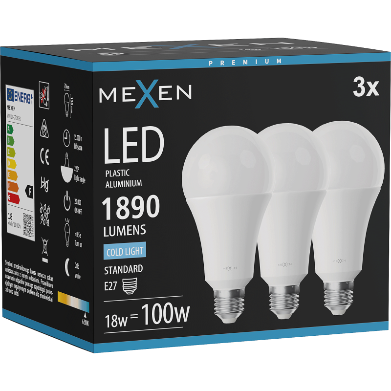 Mexen Nova 3x Ampoule LED E27, A70, 18W, Froid - 6500K, 1890 lm - L100-E27-1865-01x03