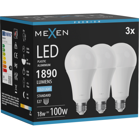 Mexen Nova 3x Ampoule LED E27, A70, 18W, Froid - 6500K, 1890 lm - L100-E27-1865-01x03