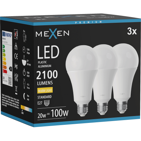 Mexen Nova 3x Ampoule LED E27, A70, 20W, Chaude - 3000K, 2100 lm - L100-E27-2030-01x03