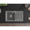 Mexen Pablo évier en granit à 1 bac avec égouttoir 752 x 436 mm, gris, siphon chromé - 6510751010-71