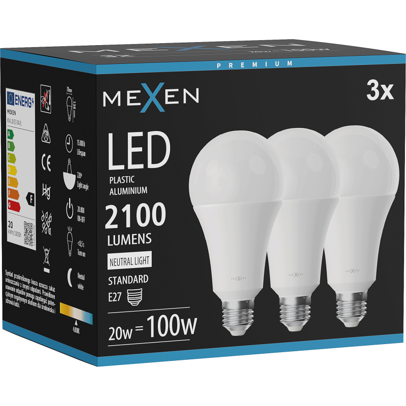 Mexen Nova 3x Ampoule LED E27, A70, 20W, Neutre - 4000K, 2100 lm - L100-E27-2040-01x03