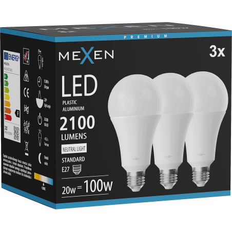 Mexen Nova 3x Ampoule LED E27, A70, 20W, Neutre - 4000K, 2100 lm - L100-E27-2040-01x03