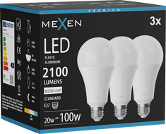 Mexen Nova 3x Ampoule LED E27, A70, 20W, Neutre - 4000K, 2100 lm - L100-E27-2040-01x03