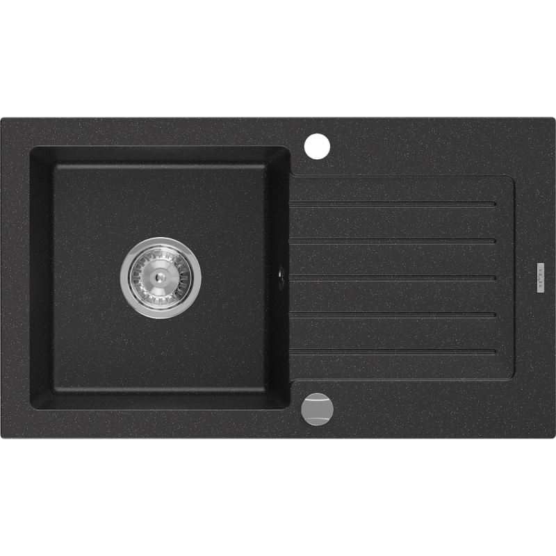 Mexen Pablo évier granitique 1 bac avec égouttoir 752 x 436 mm, noir/argent métallique, siphon chromé - 6510751010-73