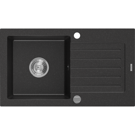 Mexen Pablo évier granitique 1 bac avec égouttoir 752 x 436 mm, noir/argent métallique, siphon chromé - 6510751010-73