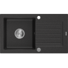 Mexen Pablo évier granitique 1 bac avec égouttoir 752 x 436 mm, noir/argent métallique, siphon chromé - 6510751010-73