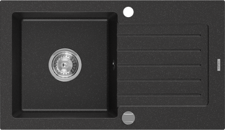 Mexen Pablo évier granitique 1 bac avec égouttoir 752 x 436 mm, noir/argent métallique, siphon chromé - 6510751010-73