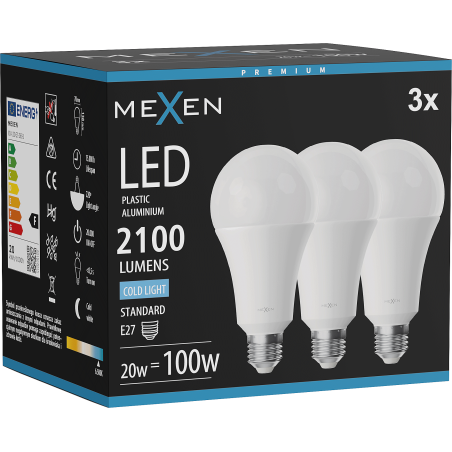 Mexen Nova 3x Ampoule LED E27, A70, 20W, Froid - 6500K, 2100 lm - L100-E27-2065-01x03