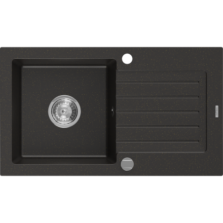 Mexen Pablo évier granitique 1 bac avec égouttoir 752 x 436 mm, noir/or métallisé, siphon chromé - 6510751010-75