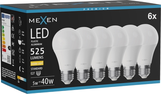 Mexen Nova 6x Ampoule LED E27, A60, 5W, Chaude - 3000K, 525 lm - L100-E27-0530-01x06
