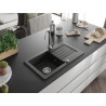 Mexen Pablo évier en granit 1 bac avec égouttoir 752 x 436 mm, noir/doré métallisé, siphon chromé - 6510751010-75