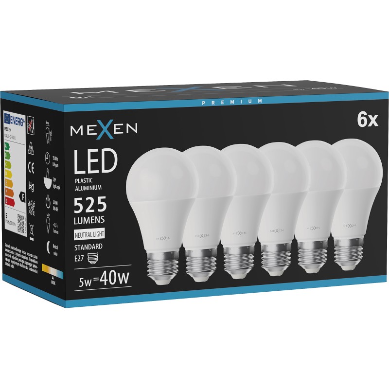 Mexen Nova 6x Ampoule LED E27, A60, 5W, Neutre - 4000K, 525 lm - L100-E27-0540-01x06