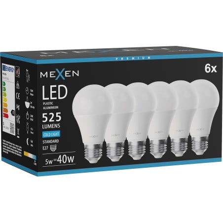 Mexen Nova 6x Ampoule LED E27, A60, 5W, Froid - 6500K, 525 lm - L100-E27-0565-01x06