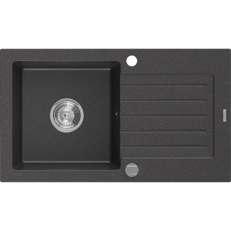 Mexen Pablo évier en granit à 1 bac avec égouttoir 752 x 436 mm, noir moucheté, siphon chromé - 6510751010-76