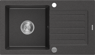 Mexen Pablo évier en granit à 1 bac avec égouttoir 752 x 436 mm, noir moucheté, siphon chromé - 6510751010-76