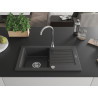 Mexen Pablo évier en granit à 1 bac avec égouttoir 752 x 436 mm, noir moucheté, siphon chromé - 6510751010-76