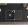 Mexen Pablo évier en granit à 1 bac avec égouttoir 752 x 436 mm, noir moucheté, siphon chromé - 6510751010-76