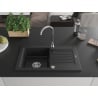 Mexen Pablo évier en granit 1 bac avec égouttoir 752 x 436 mm, noir, siphon chromé - 6510751010-77