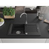 Mexen Pablo évier en granit à 1 bac avec égouttoir 752 x 436 mm, noir, siphon chromé - 6510751010-77