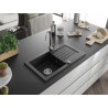 Mexen Pablo évier en granit à 1 bac avec égouttoir 752 x 436 mm, noir, siphon chromé - 6510751010-77