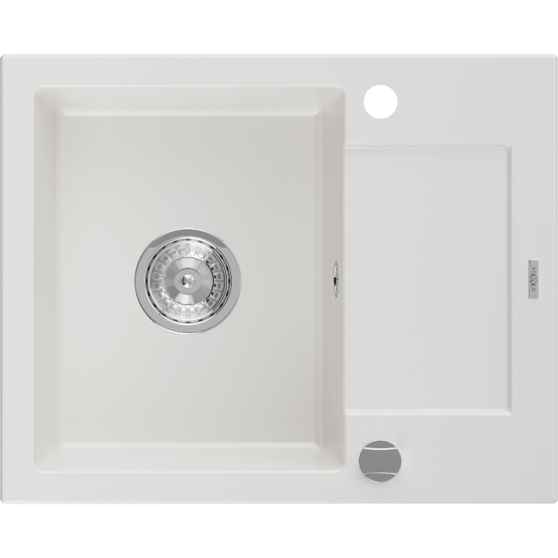 Mexen Enzo évier en granit 1 bac avec égouttoir 576 x 465 mm, blanc, siphon chromé - 6506571005-20