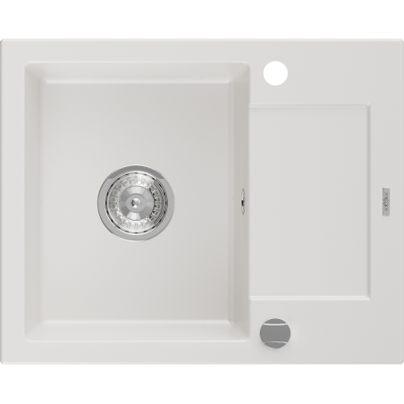 Mexen Enzo évier en granit 1 bac avec égouttoir 576 x 465 mm, blanc, siphon chromé - 6506571005-20
