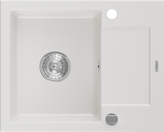 Mexen Enzo évier en granit 1 bac avec égouttoir 576 x 465 mm, blanc, siphon chromé - 6506571005-20