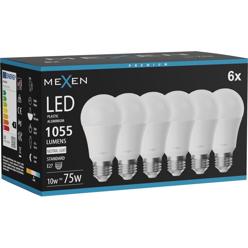 Mexen Nova 6x Ampoule LED E27, A60, 10W, Neutre - 4000K, 1055 lm - L100-E27-1040-01x06